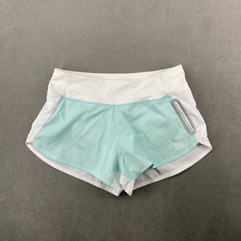 IdealFit FIT Womens Running Shorts Teal White Colorblock Zipper Pocket Size M